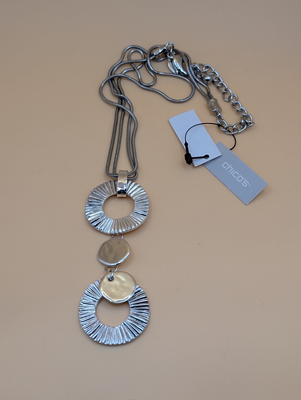 Chico's Silver Double Circle Pendant Necklace NWT